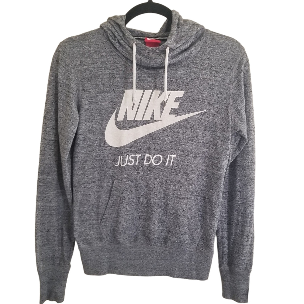 Nike Women's Lightweight Heather Gray Hoodie Sweatshirt White Logo Size …